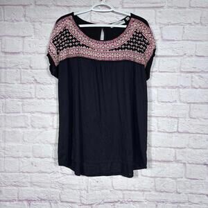 Tempted Hearts 2X  Black Embroidered Boho Blouse
